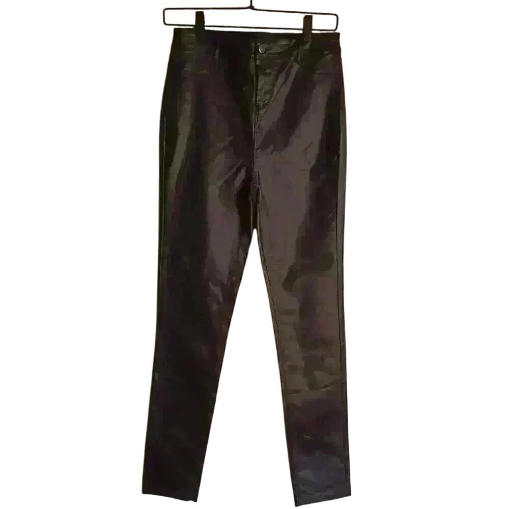 Shinestar Women High Rise Coated Faux Leather Skinny Jeans Black Size M Stretch